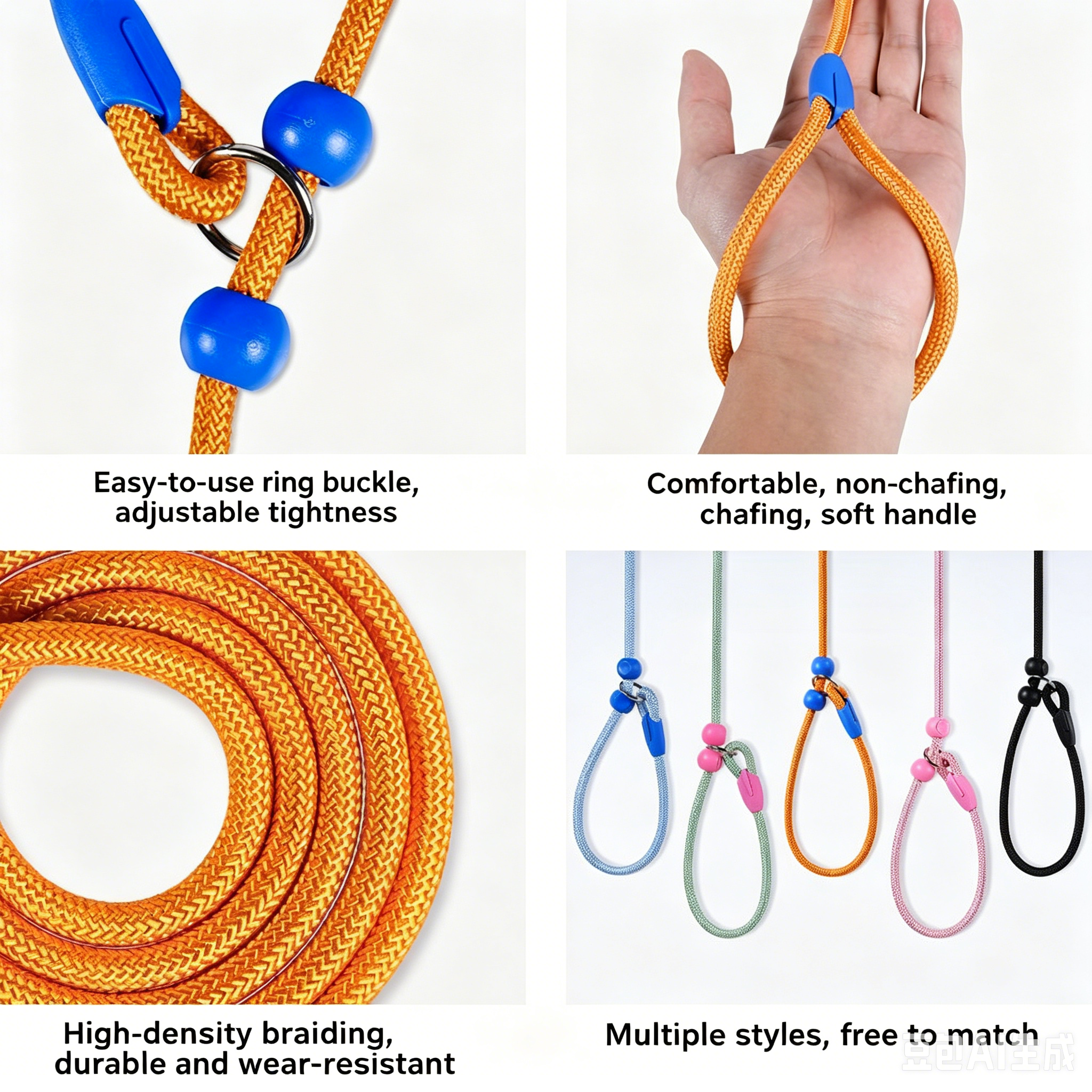 Adjustable Nylon Dog P-Leash Anti-Choke Explosion Proof Walking Training Slip Lead Rope For Small Medium Large Dogs