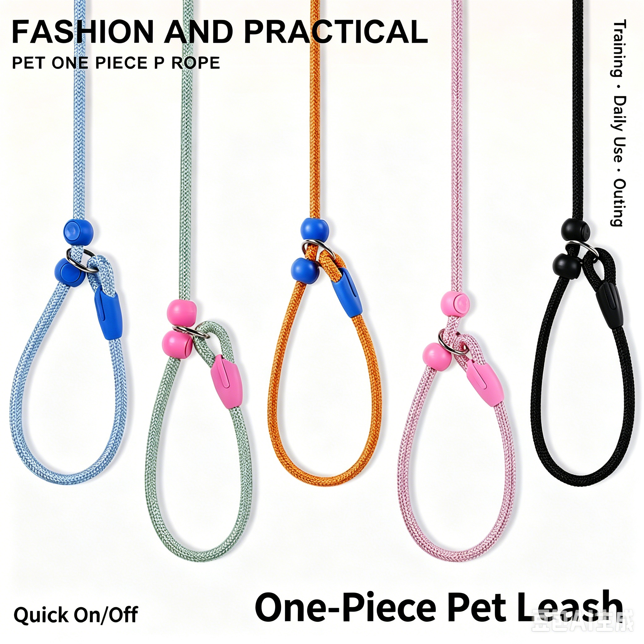 Adjustable Nylon Dog P-Leash Anti-Choke Explosion Proof Walking Training Slip Lead Rope For Small Medium Large Dogs