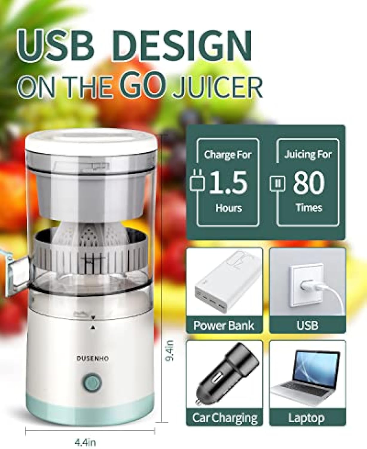 UPHUI Electric Juicer Machine For Home Mini Size Juice Extractor With Pulp Separation Multi Function Portable Citrus Orange Juicer Easy To Clean Bpa Free For Kitchen Office Travel Camping Daily Use