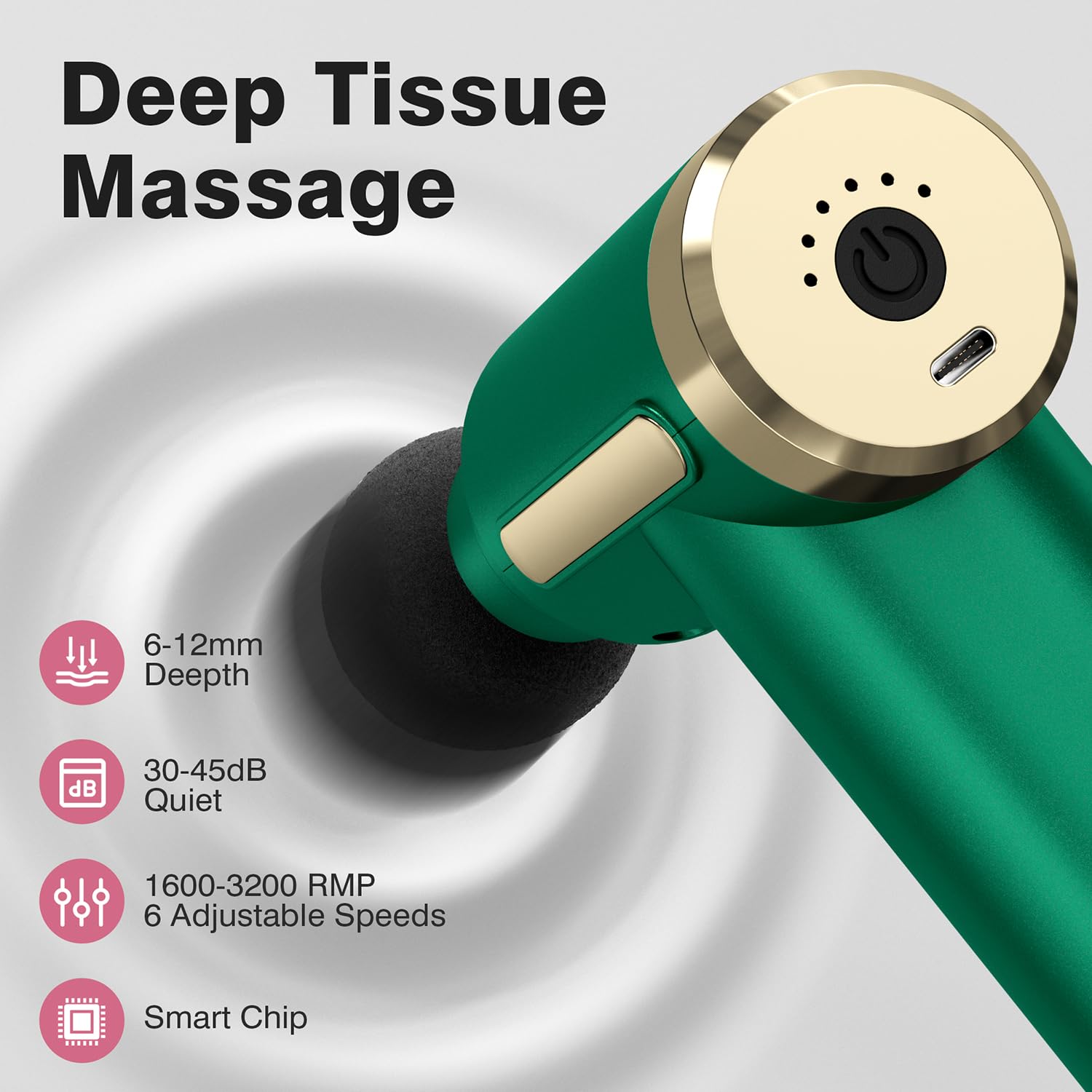 UPHUI Mini Massage Gun Portable Electric Muscle Massager Deep Tissue Percussion Fascial Gun With 4 Heads 6 Speeds Usb Rechargeable For Gym Office Home Workout Recovery And Pain Relief