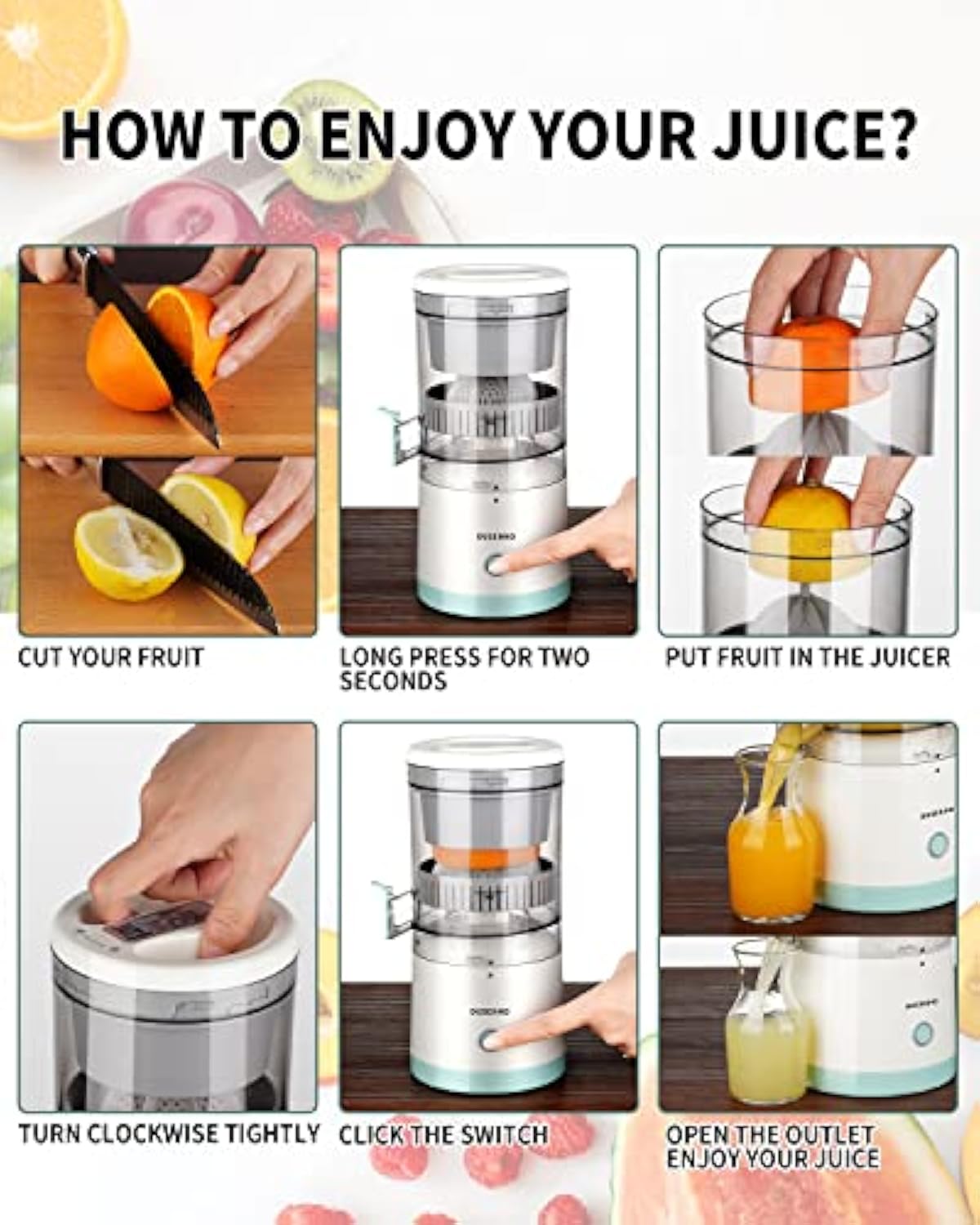 UPHUI Electric Juicer Machine For Home Mini Size Juice Extractor With Pulp Separation Multi Function Portable Citrus Orange Juicer Easy To Clean Bpa Free For Kitchen Office Travel Camping Daily Use