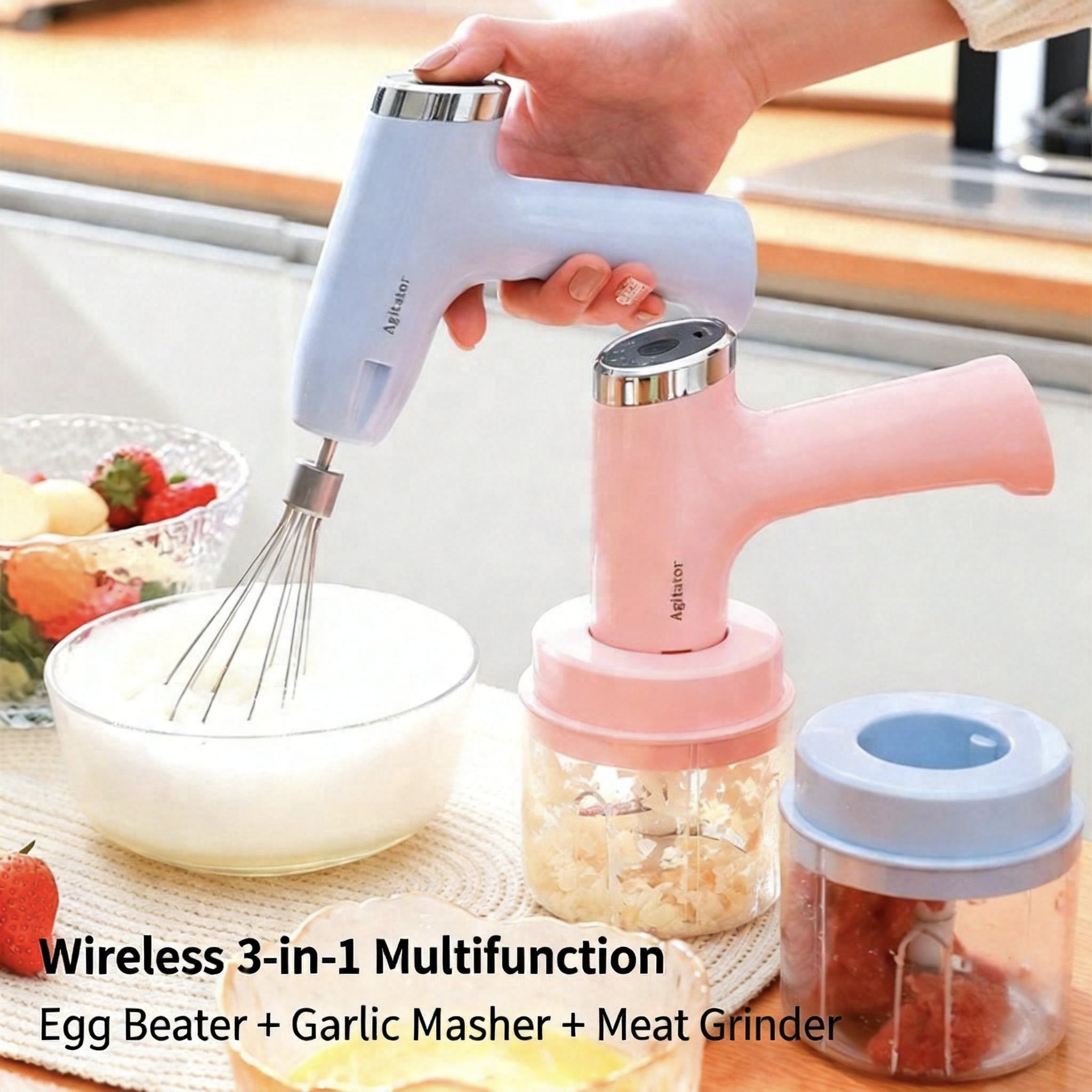 Crusher For Food 3-in-1 Portable Electric Meat Grinder Egg BeaterButter Mixer Multifunctional Automatic Mixing Handheld Meat GrinderPractical Kitchen Tool Butter Mixer Electric Garlic Machine