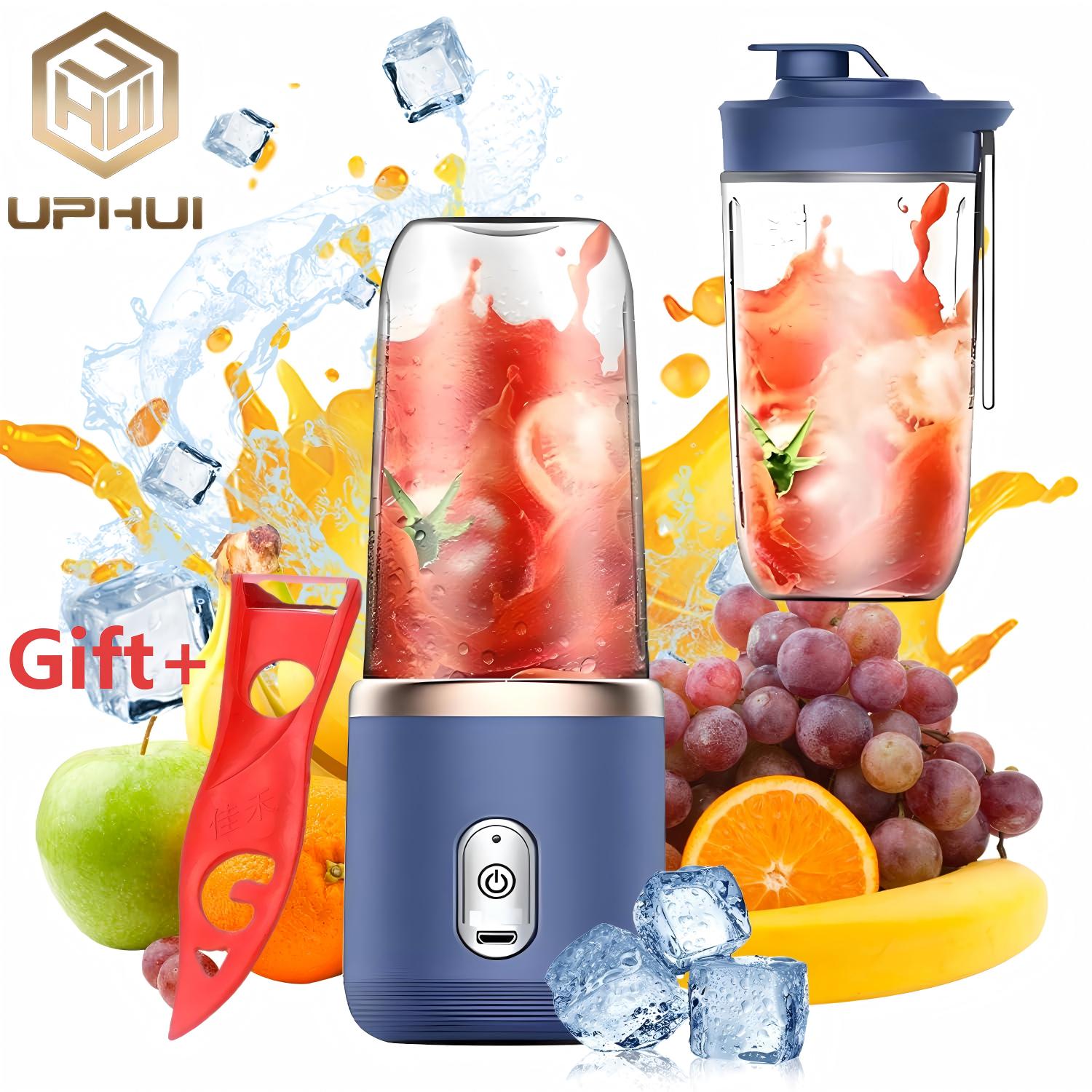 UPHUI Personal Blender For Shakes And Smoothies Portable Mixer Fruit Juicer USB Rechargeable With 6 Blades Handheld Blenders For Sports Travel And Outdoors Small Electric Mini Blender