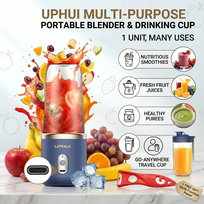 UPHUI Personal Blender For Shakes And Smoothies Portable Mixer Fruit Juicer USB Rechargeable With 6 Blades Handheld Blenders For Sports Travel And Outdoors Small Electric Mini Blender