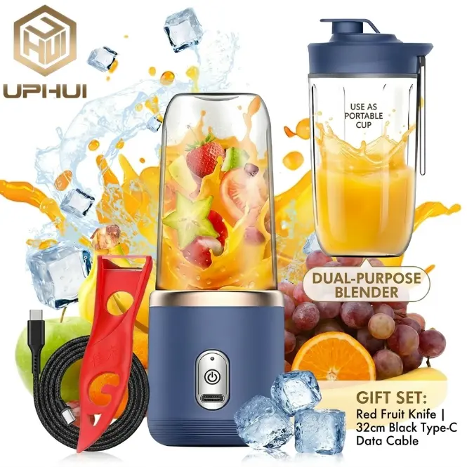 UPHUI Personal Blender For Shakes And Smoothies Portable Mixer Fruit Juicer USB Rechargeable With 6 Blades Handheld Blenders For Sports Travel And Outdoors Small Electric Mini Blender