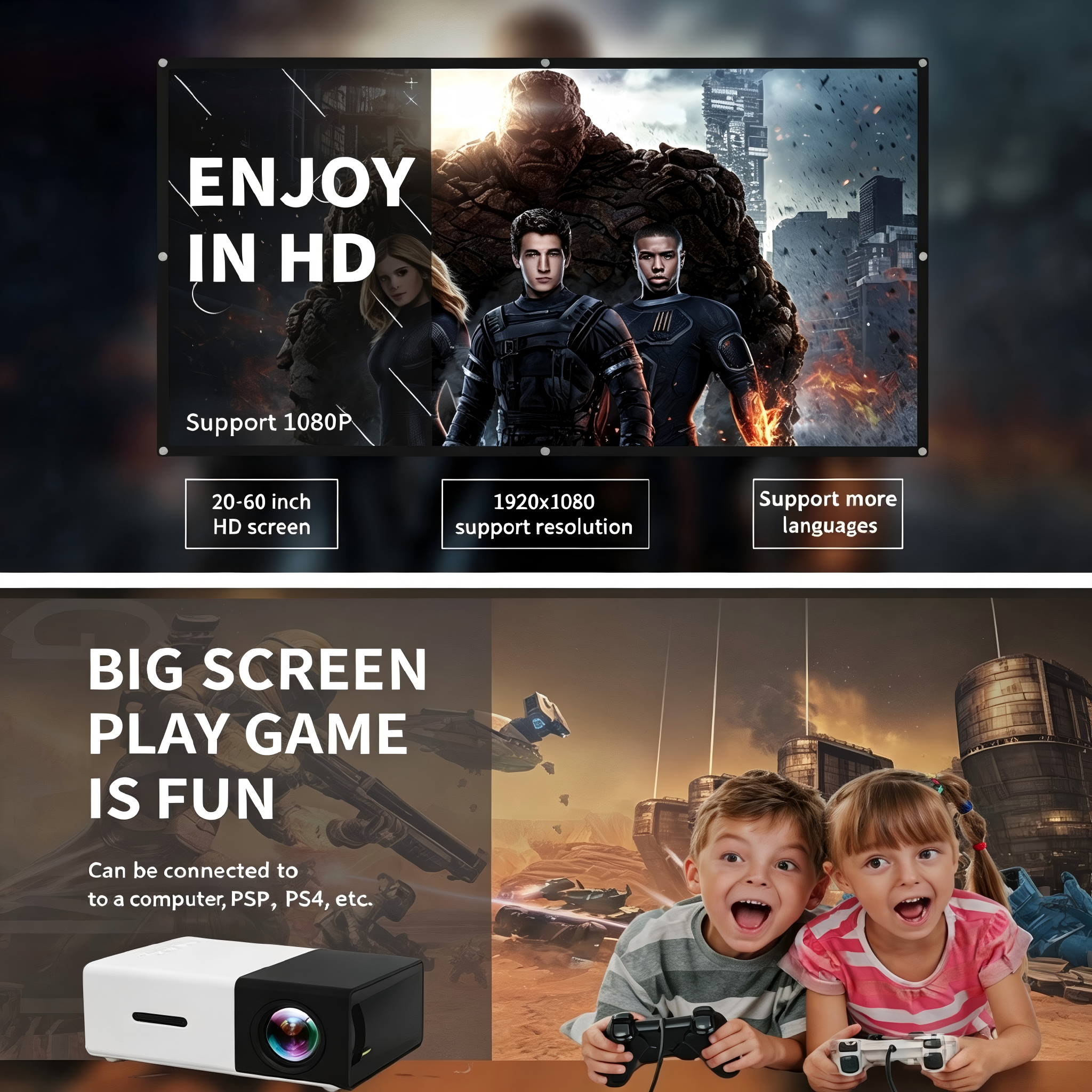 HD Mini Projector Meer Portable Pico Full Color LED LCD Video Projector Video TV Movie Party Games Outdoor Entertainment Full Reality Speaker With Remote Control
