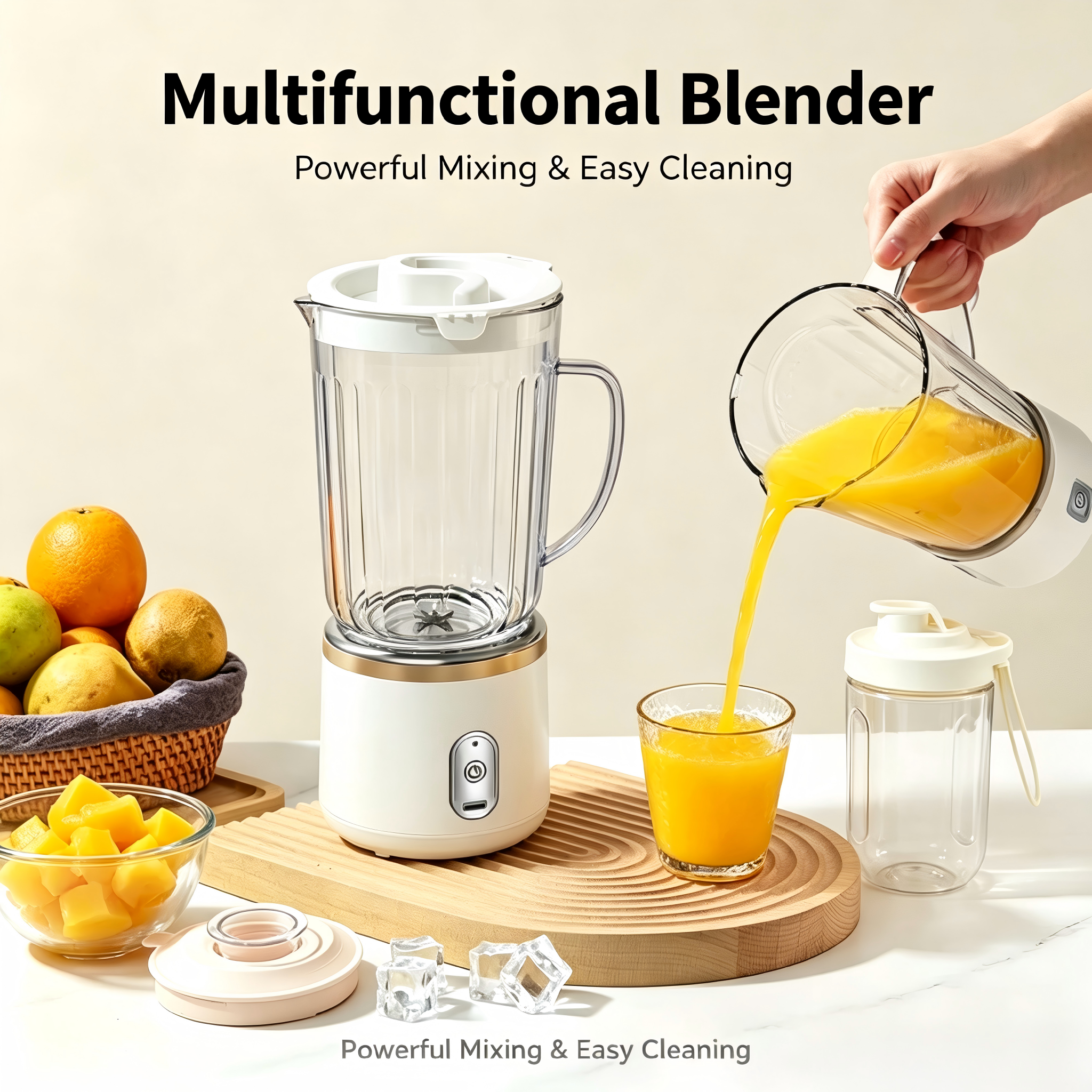 UPHUI 750Ml Large Capacity Juicer Cup Portable Blender With Extra Travel Cup Electric Fruit Juicer Usb Rechargeable Home Office Travel Multifunctional Smoothie Maker for Shakes Baby Food Ice Crushing