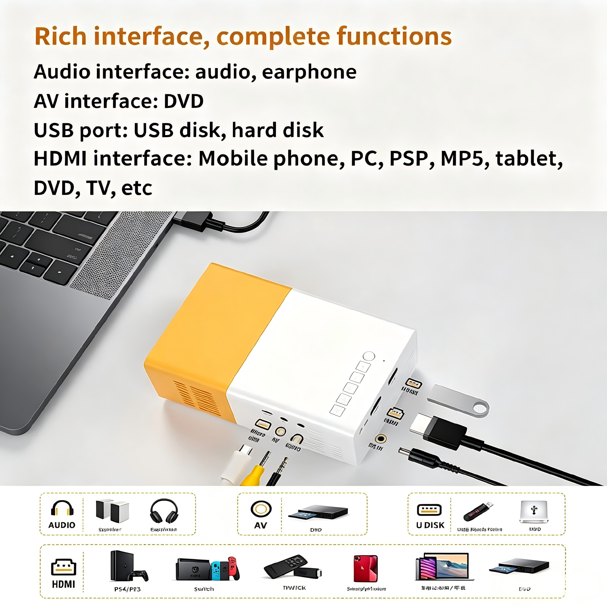 HD Mini Projector Meer Portable Pico Full Color LED LCD Video Projector Video TV Movie Party Games Outdoor Entertainment Full Reality Speaker With Remote Control