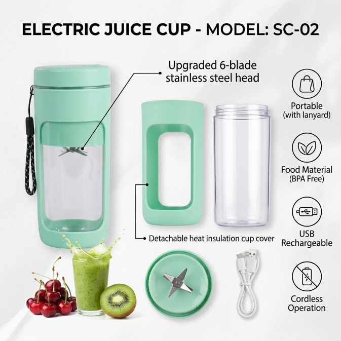 UPHUI Personal Blender For Shakes And Smoothies Portable Mixer Fruit Juicer USB Rechargeable With 6 Blades Handheld Blenders For Sports Travel And Outdoors Small Electric Mini Blender