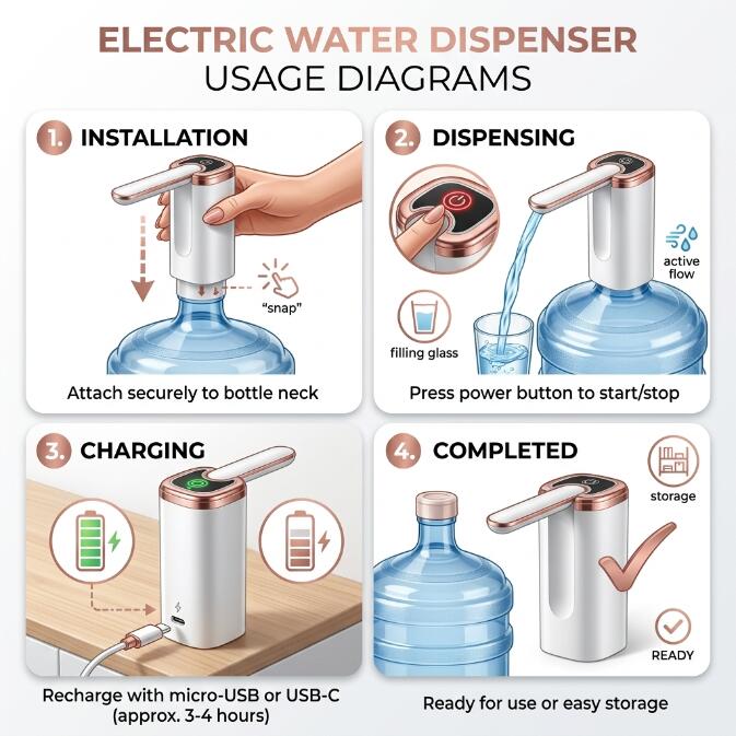 UPHUI Electric Water Bottle Pump With One-button Start Bottle Pump  Foldable And Exquisite Appearance DesignType-C Dispenser Portable Universal Water Bottle Pump With Switch For Home Kitchen Office