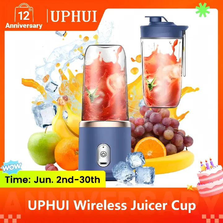 UPHUI Personal Blender For Shakes And Smoothies Portable Mixer Fruit Juicer USB Rechargeable With 6 Blades Handheld Blenders For Sports Travel And Outdoors Small Electric Mini Blender