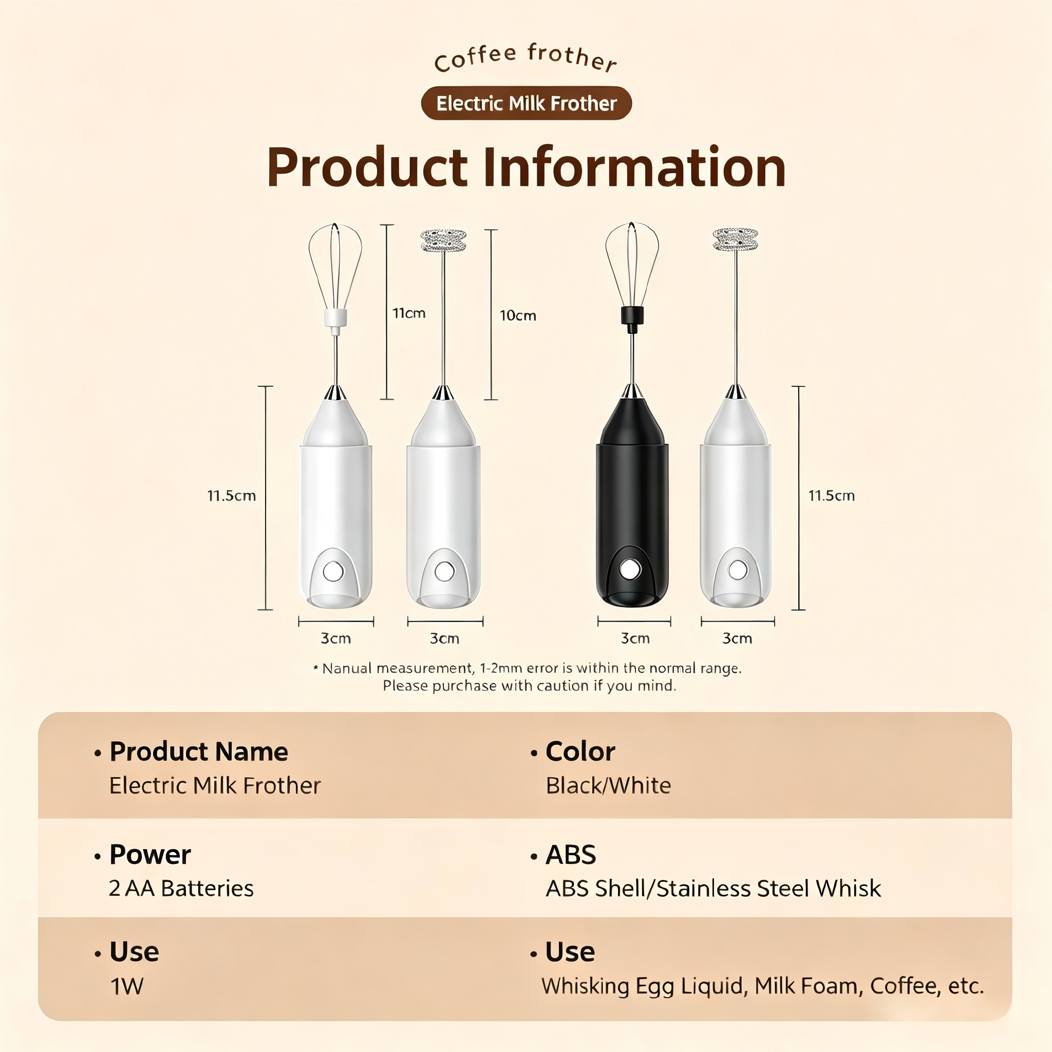 Hand-Held Battery Model Whisk Egg Beater Milk Coffee Frother Mixer Fruit Stick Kitchen & Dining Room Appliances AA Batteries Not Included In Product Listing