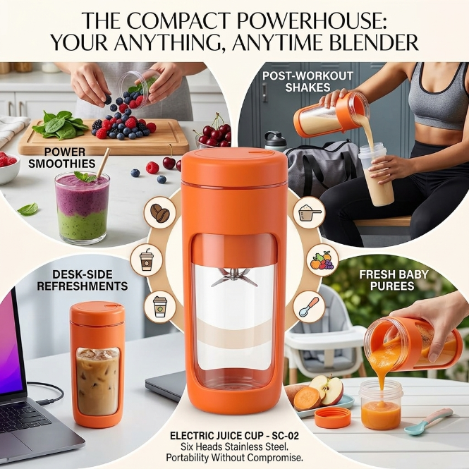 UPHUI Personal Blender For Shakes And Smoothies Portable Mixer Fruit Juicer USB Rechargeable With 6 Blades Handheld Blenders For Sports Travel And Outdoors Small Electric Mini Blender