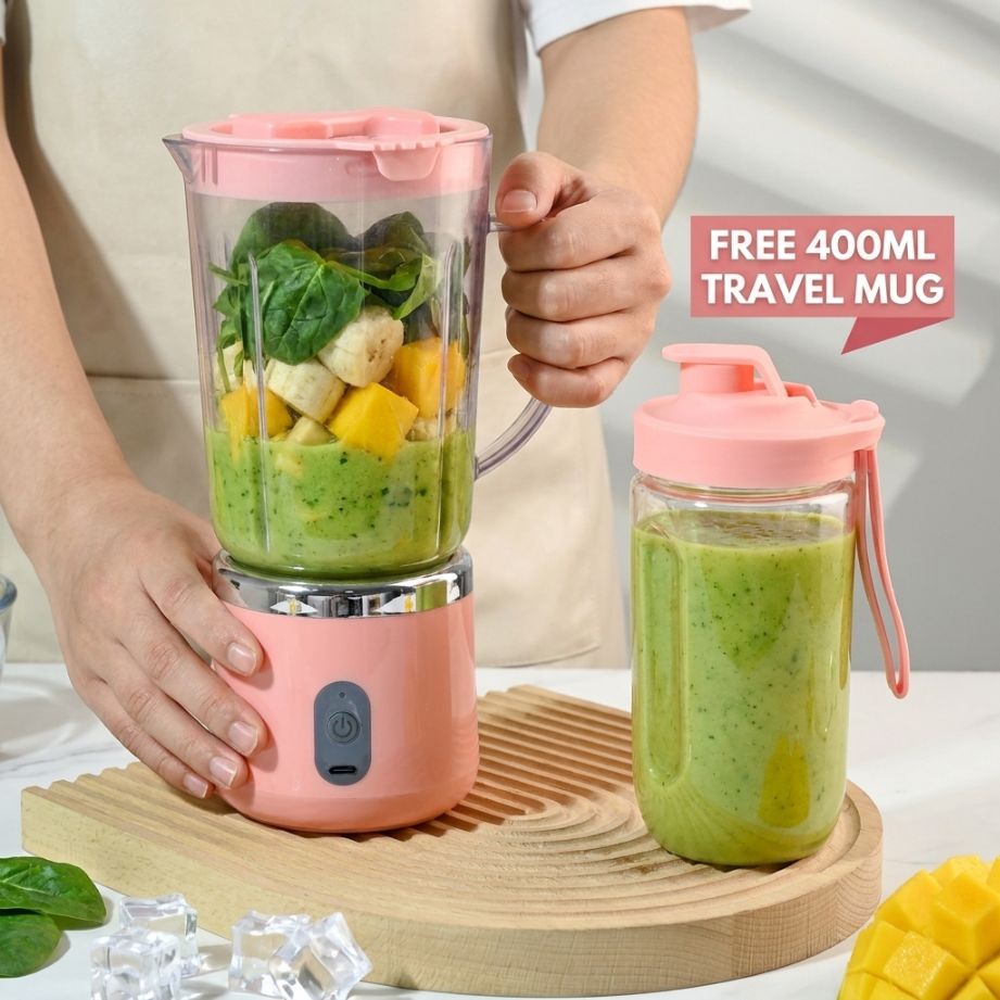 UPHUI 750Ml Large Capacity Juicer Cup Portable Blender With Extra Travel Cup Electric Fruit Juicer Usb Rechargeable Home Office Travel Multifunctional Smoothie Maker for Shakes Baby Food Ice Crushing