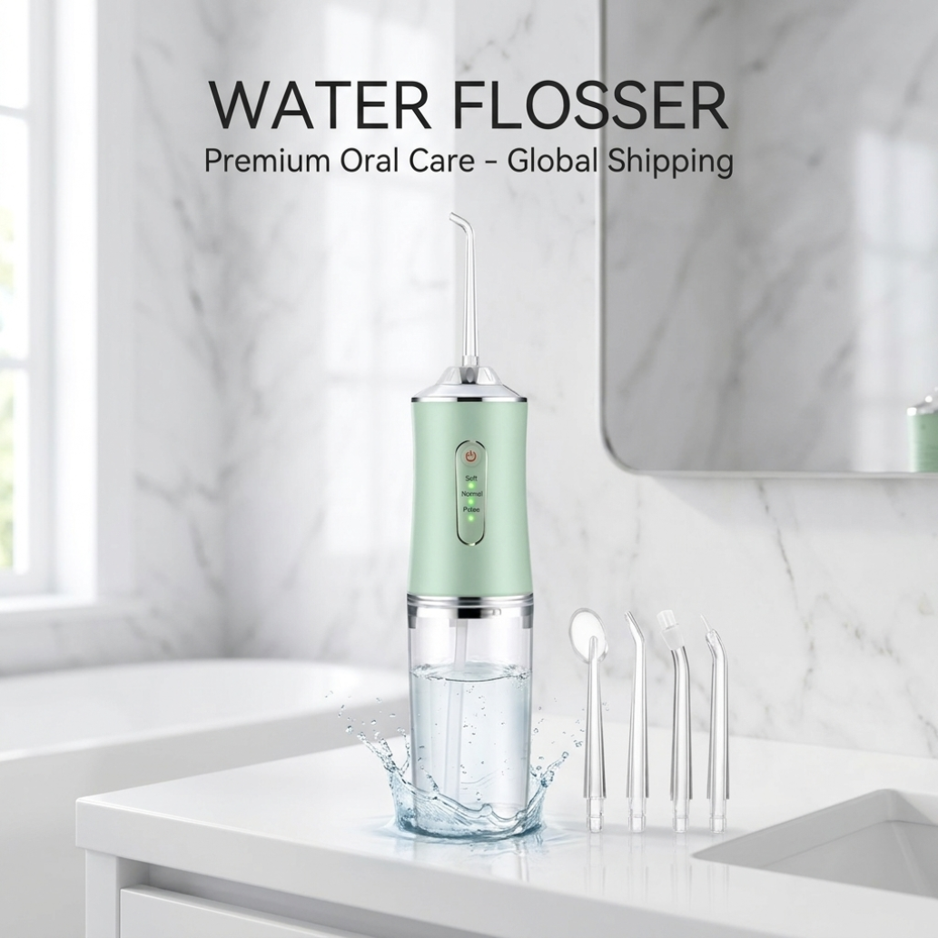 UPHUI 4 Nozzles Portable Electric Water Flosser 3 Modes IPX7 Waterproof USB Rechargeable Dental Oral Irrigator For Teeth Cleaning Braces Gums Care Home Travel Business Trip