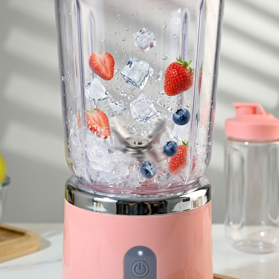 UPHUI 750Ml Large Capacity Juicer Cup Portable Blender With Extra Travel Cup Electric Fruit Juicer Usb Rechargeable Home Office Travel Multifunctional Smoothie Maker for Shakes Baby Food Ice Crushing