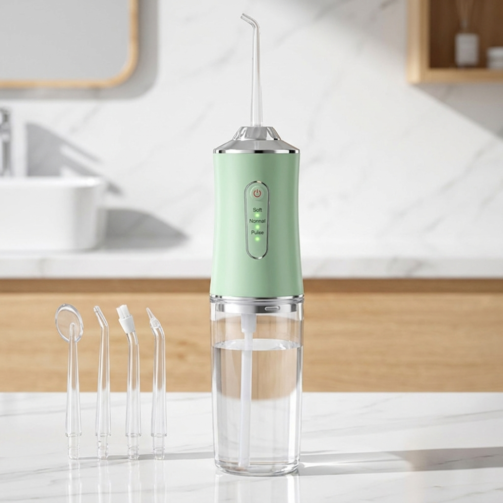 UPHUI 4 Nozzles Portable Electric Water Flosser 3 Modes IPX7 Waterproof USB Rechargeable Dental Oral Irrigator For Teeth Cleaning Braces Gums Care Home Travel Business Trip