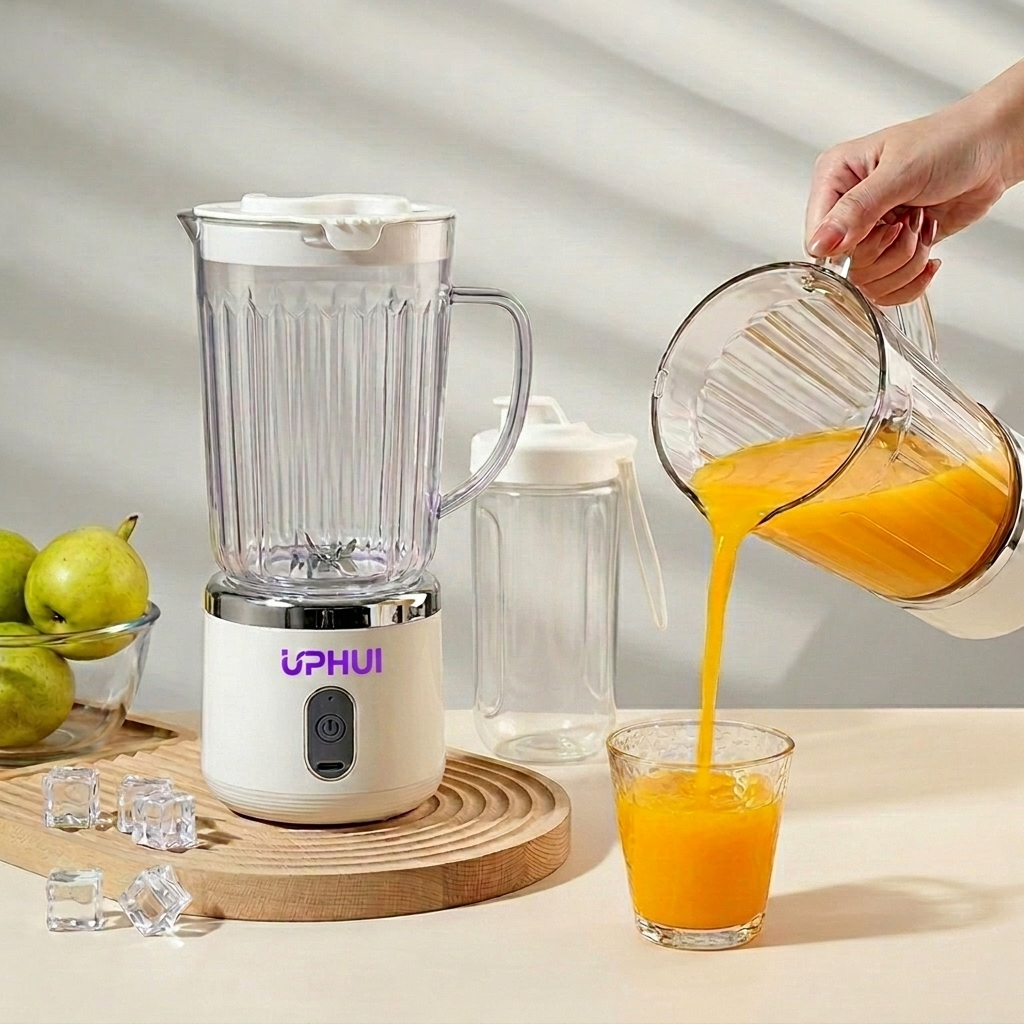 UPHUI 750Ml Large Capacity Juicer Cup Portable Blender With Extra Travel Cup Electric Fruit Juicer Usb Rechargeable Home Office Travel Multifunctional Smoothie Maker for Shakes Baby Food Ice Crushing