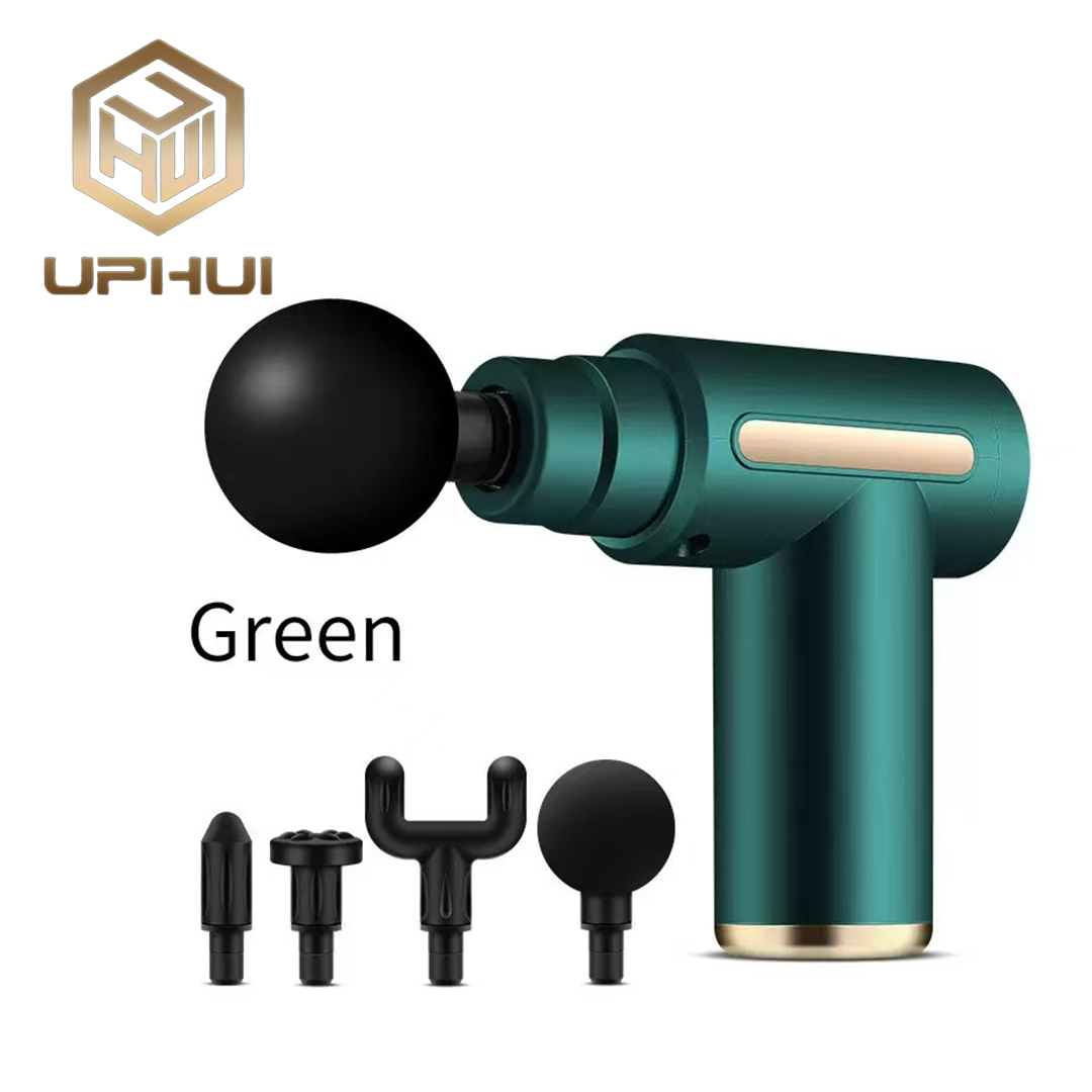 UPHUI Mini Massage Gun Portable Electric Muscle Massager Deep Tissue Percussion Fascial Gun With 4 Heads 6 Speeds Usb Wireless Version Rechargeable For Gym Office Home Workout Recovery And Pain Relief
