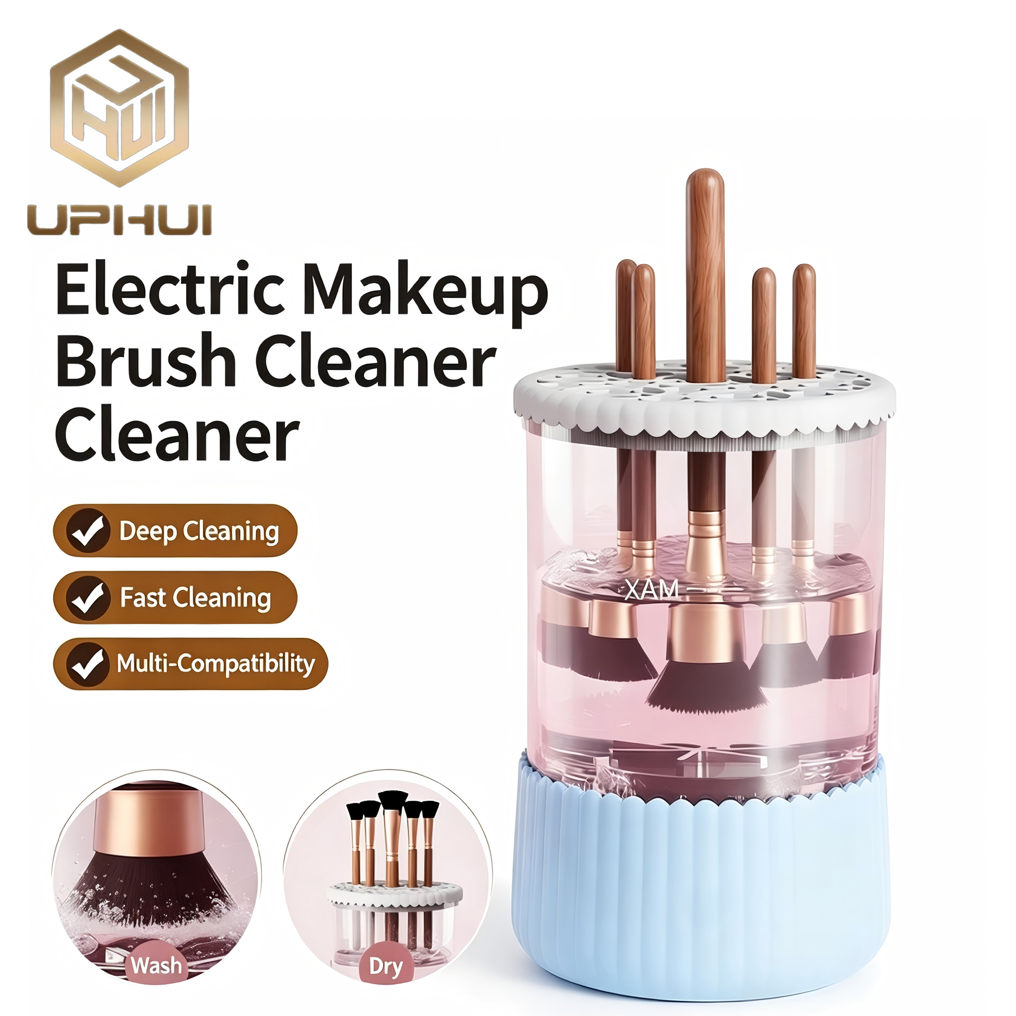 UPHUI Electric Makeup Brush Cleaning  Electric Cleaning Brush Automatic Washing Wachine Multi-Size Universal Cosmetic Brush Spin Cleaner Fast Deep Clean Makeup Brush Washing Tool For Foundation Powder