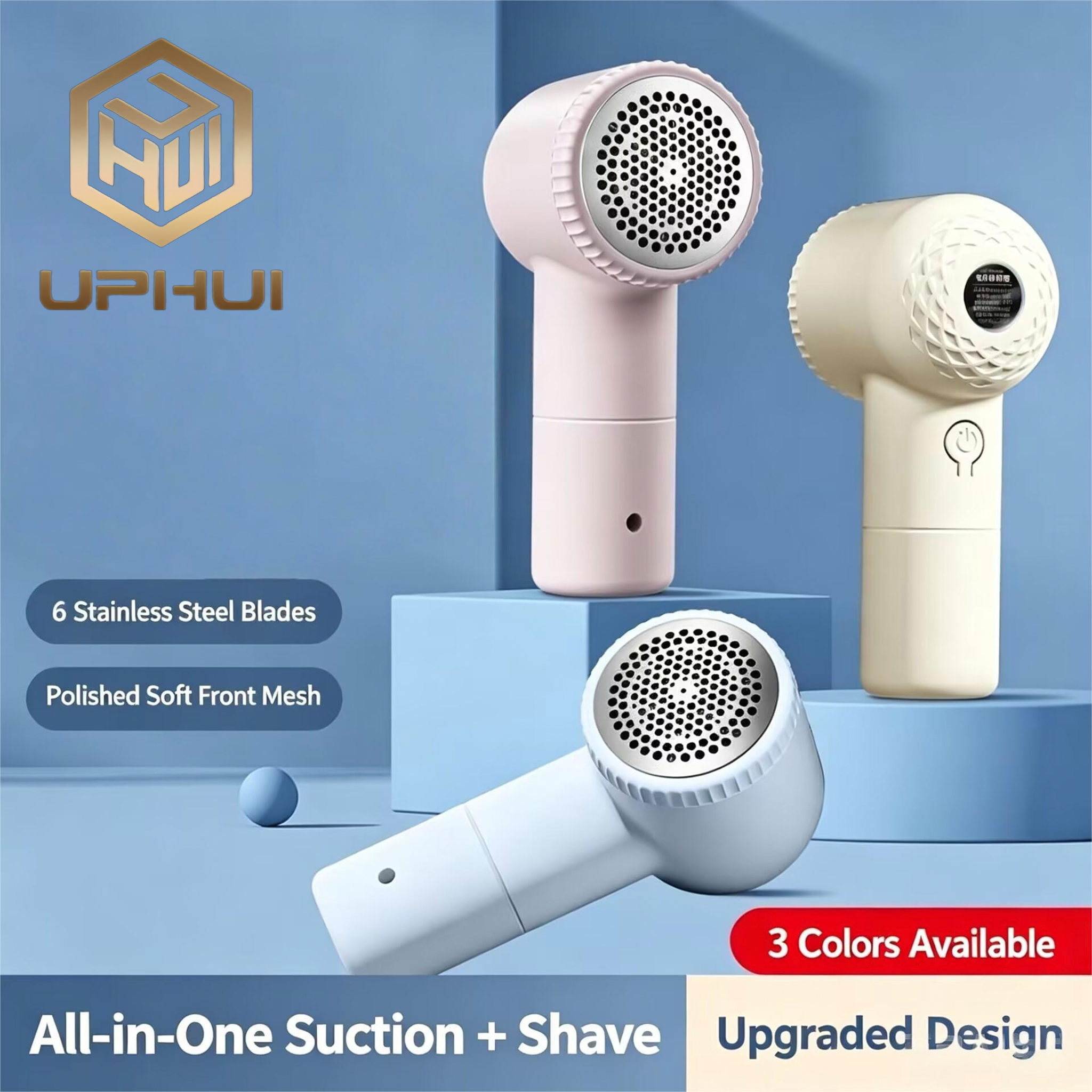 UPHUI Lint Remover 6 Blade Upgraded Wireless Charging Fabric Shaver Wide Shaving Panel Super Long Lasting Battery One Touch Start Portable Pill Remover For Clothes Sweaters Blankets Curtains Sofas