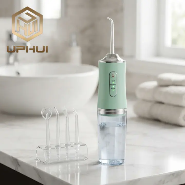 UPHUI 4 Nozzles Portable Electric Water Flosser 3 Modes IPX7 Waterproof USB Rechargeable Dental Oral Irrigator For Teeth Cleaning Braces Gums Care Home Travel Business Trip