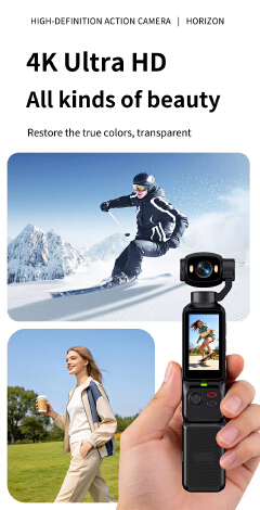 4K HD Pocket Gimbal Camera Rotatable Large Screen Stabilizer Mini Vlog Cam Anti-shake Outdoor Travel Handheld Video Recorder