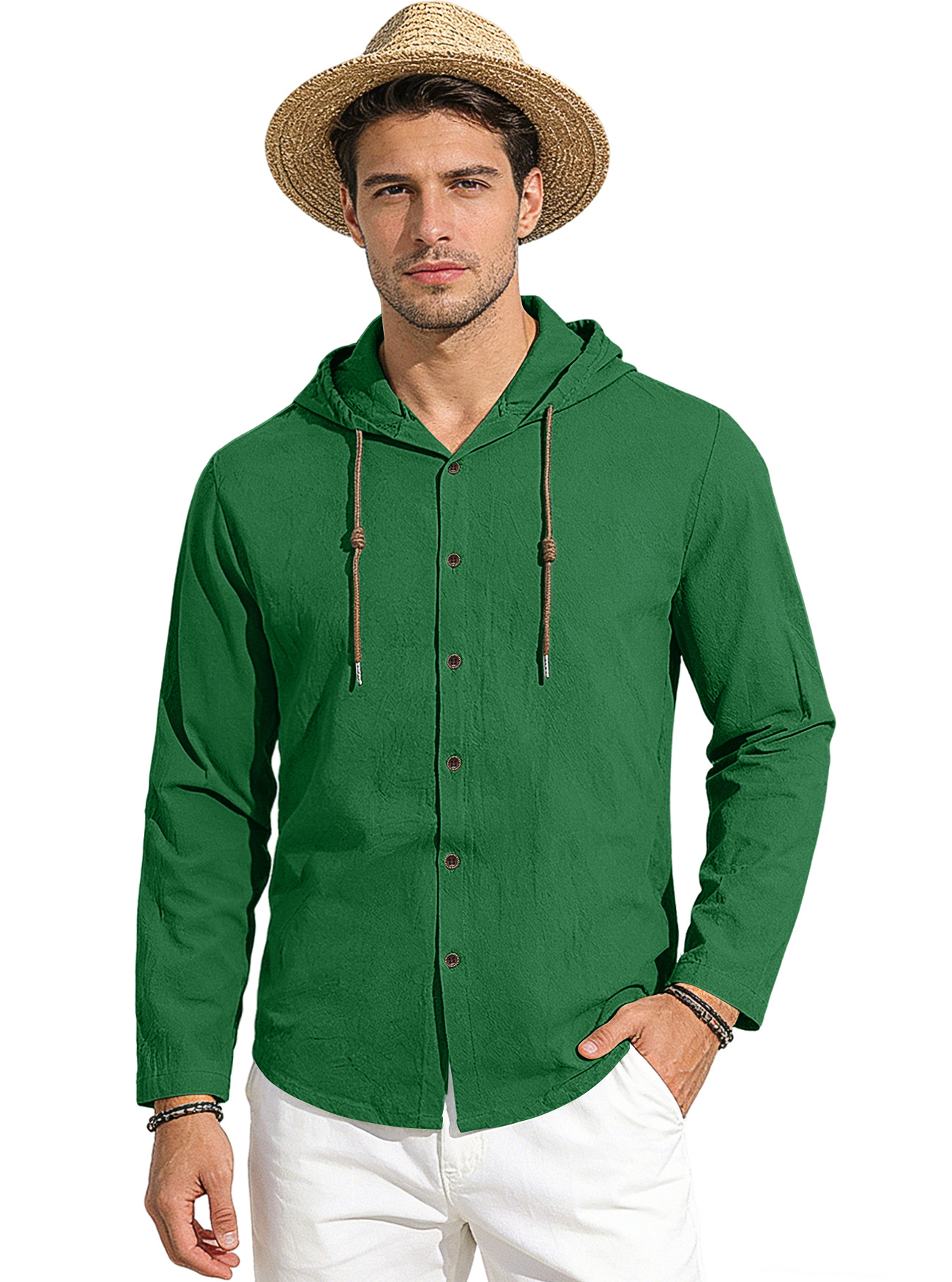 Clothes > Men's Clothing > Tops > Shirts Spring Summer Men's Cotton Linen Hooded T-Shirt Long Sleeve Shirt S-3XL