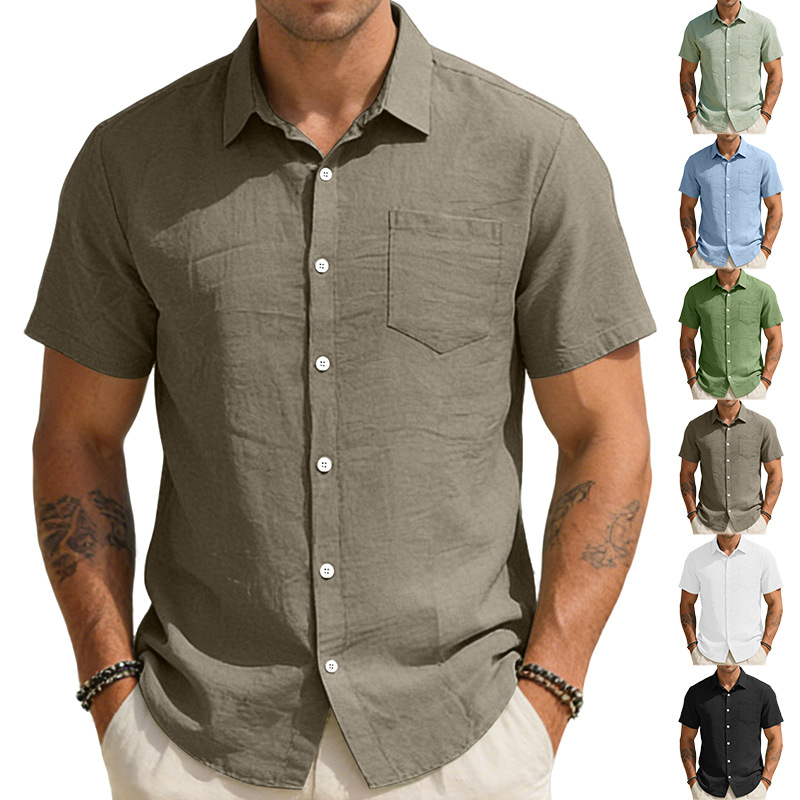 Clothes > Men's Clothing > Tops > T-Shirts  Men's Short Sleeve Loose Lapel Shirt Versatile T-Shirt S-3XL