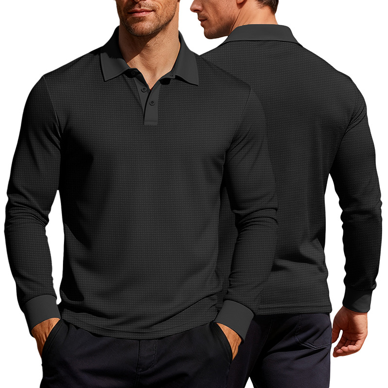 Clothes > Men's Clothing > Tops > Shirts  Waffle Men Long Sleeve Polo Shirt Casual Leisure T-Shirt