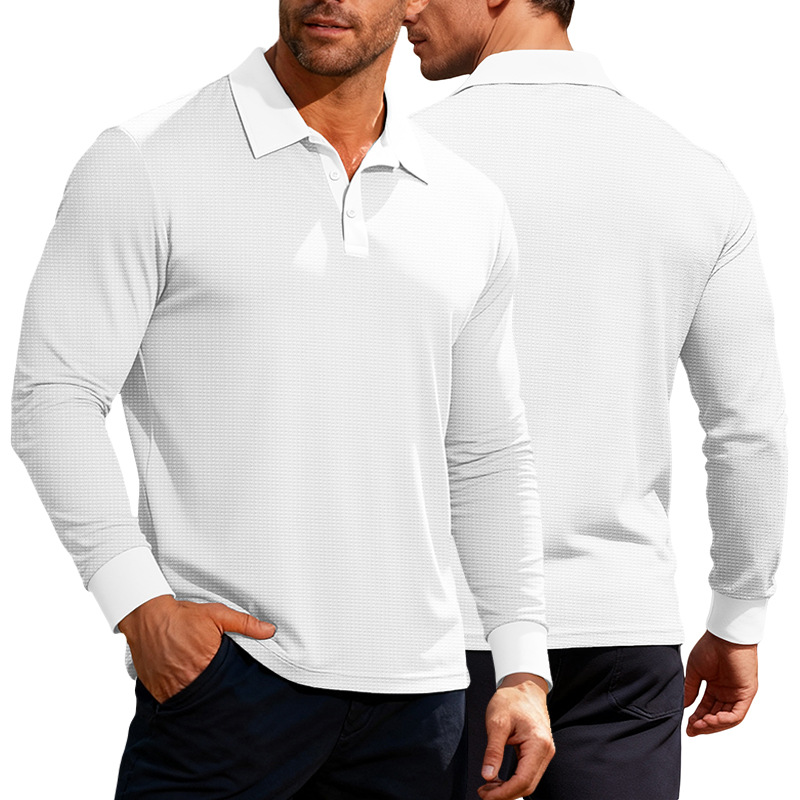 Clothes > Men's Clothing > Tops > Shirts  Waffle Men Long Sleeve Polo Shirt Casual Leisure T-Shirt