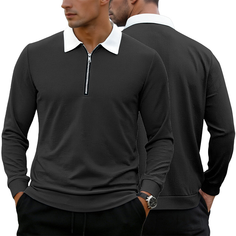 Clothes > Men's Clothing > Tops > Shirts  Long Sleeve Lapel Zip Shirt POLO Shirt S-3XL