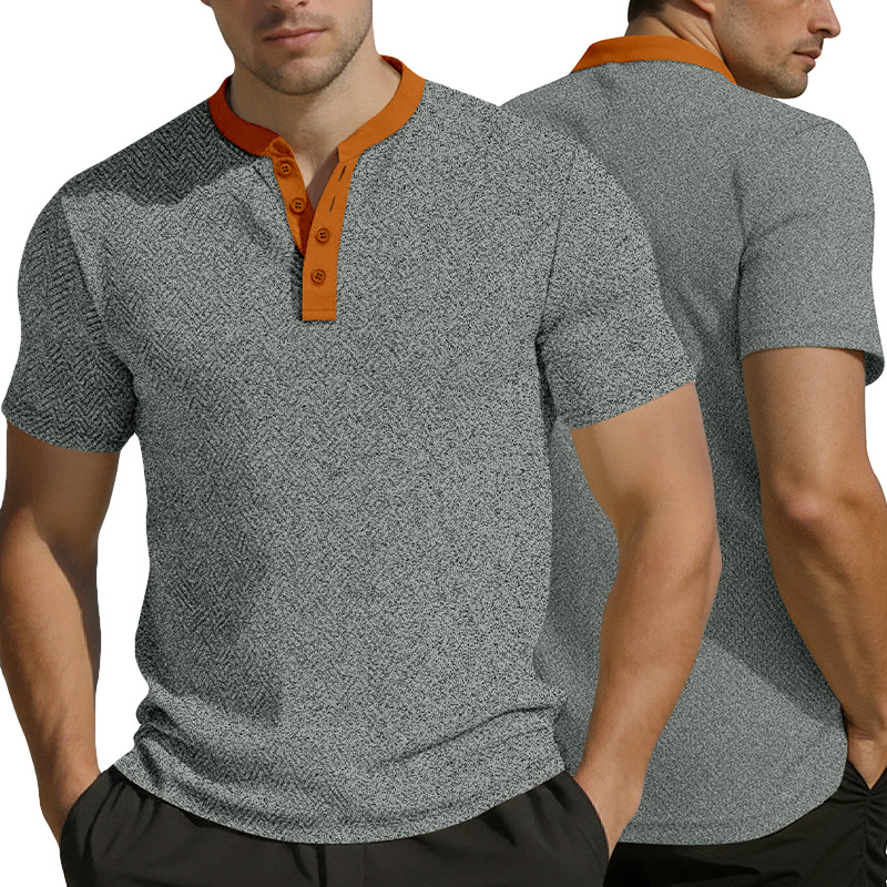 Clothes > Men's Clothing > Tops > T-Shirts  Summer Men's Henley Button Down T-Shirt