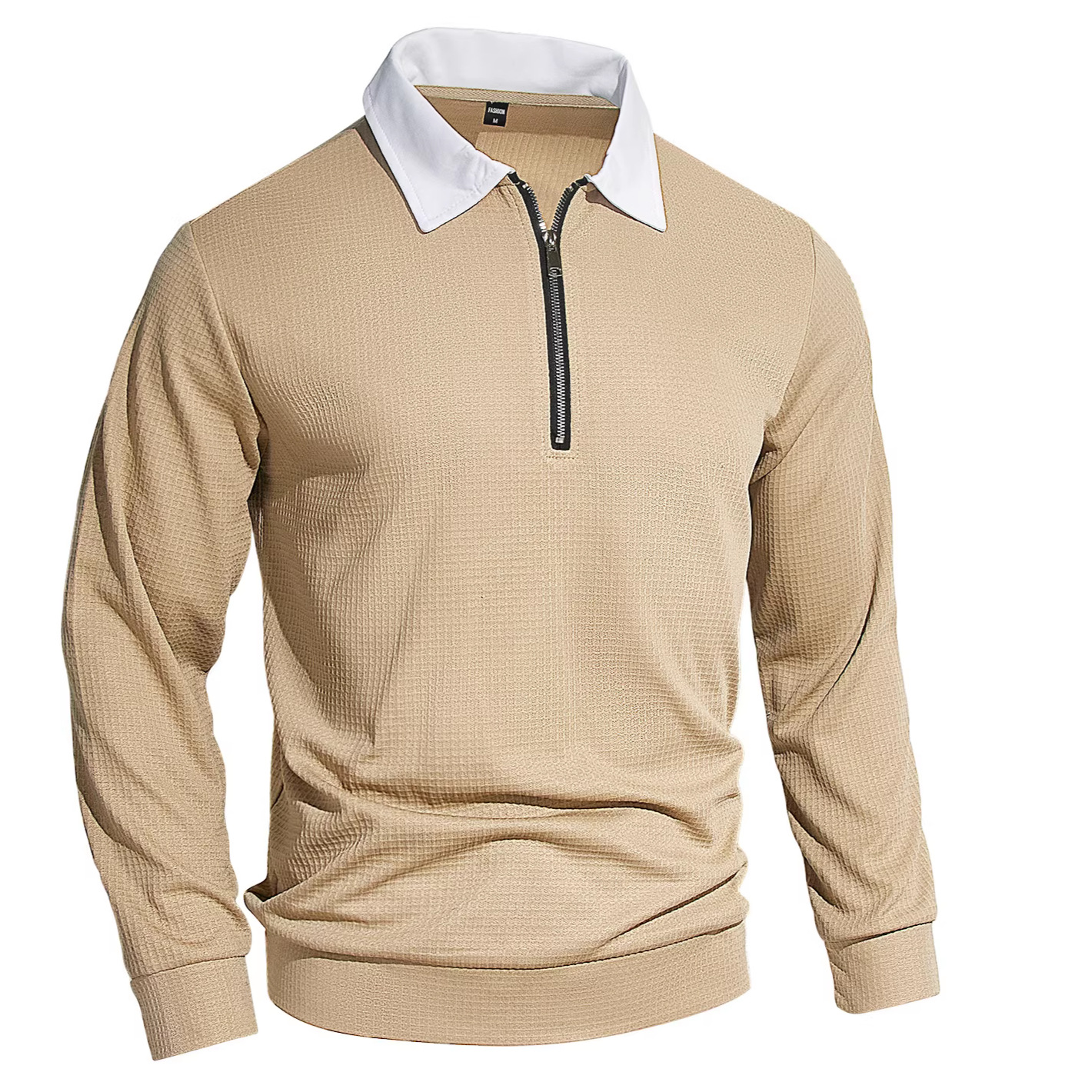 Clothes > Men's Clothing > Tops > Shirts  Long Sleeve Lapel Zip Shirt POLO Shirt S-3XL