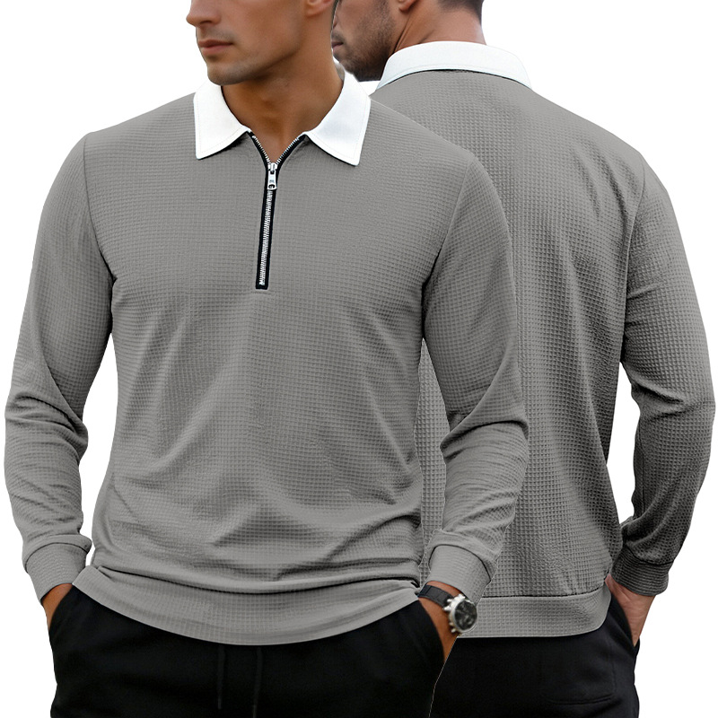 Clothes > Men's Clothing > Tops > Shirts  Long Sleeve Lapel Zip Shirt POLO Shirt S-3XL