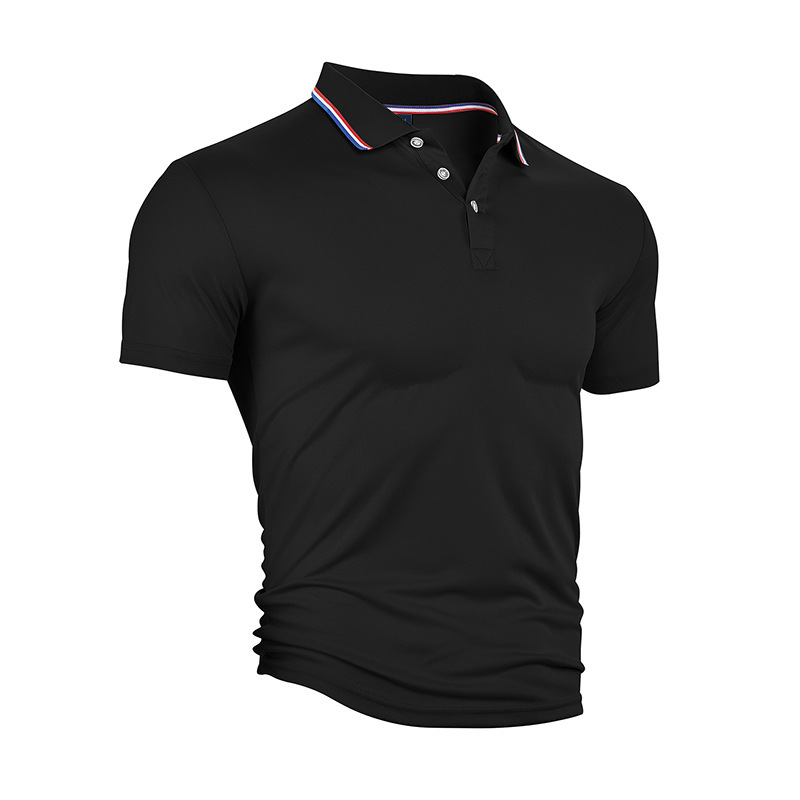 Clothes > Men's Clothing > Tops > T-Shirts  Summer Men's Polo Shirt With Lapel Black T-Shirt