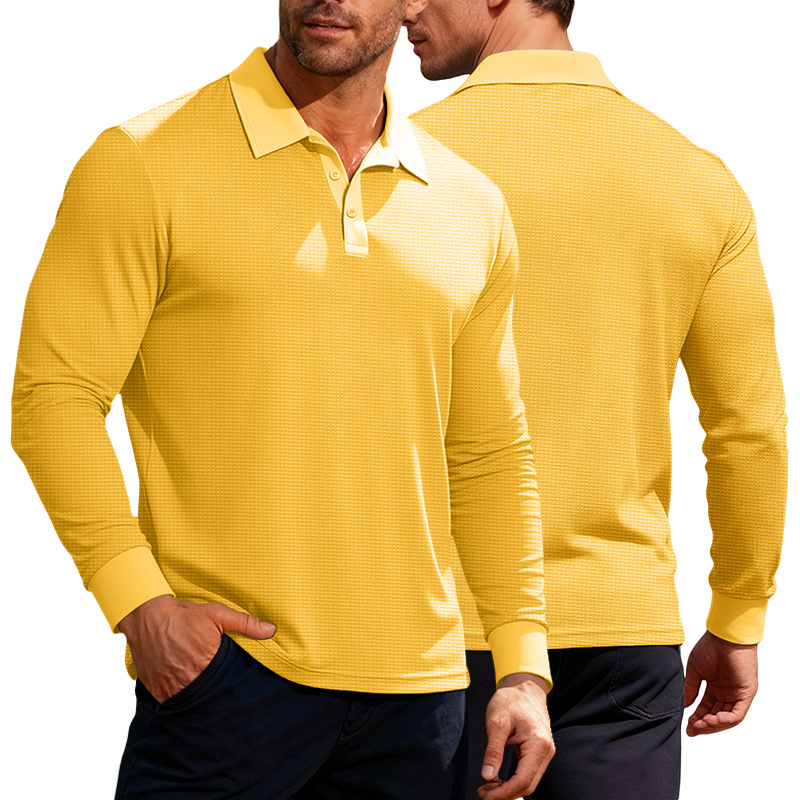 Clothes > Men's Clothing > Tops > Shirts  Waffle Men Long Sleeve Polo Shirt Casual Leisure T-Shirt