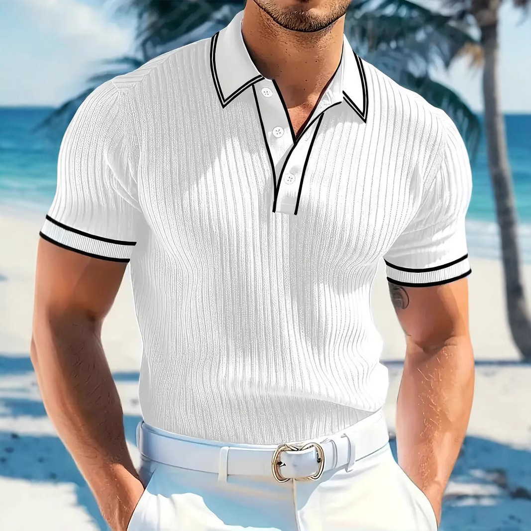 Clothes > Men's Clothing > Tops > T-Shirts  Men's Polo Shirt With Short Sleeves And Laces S-2XL
