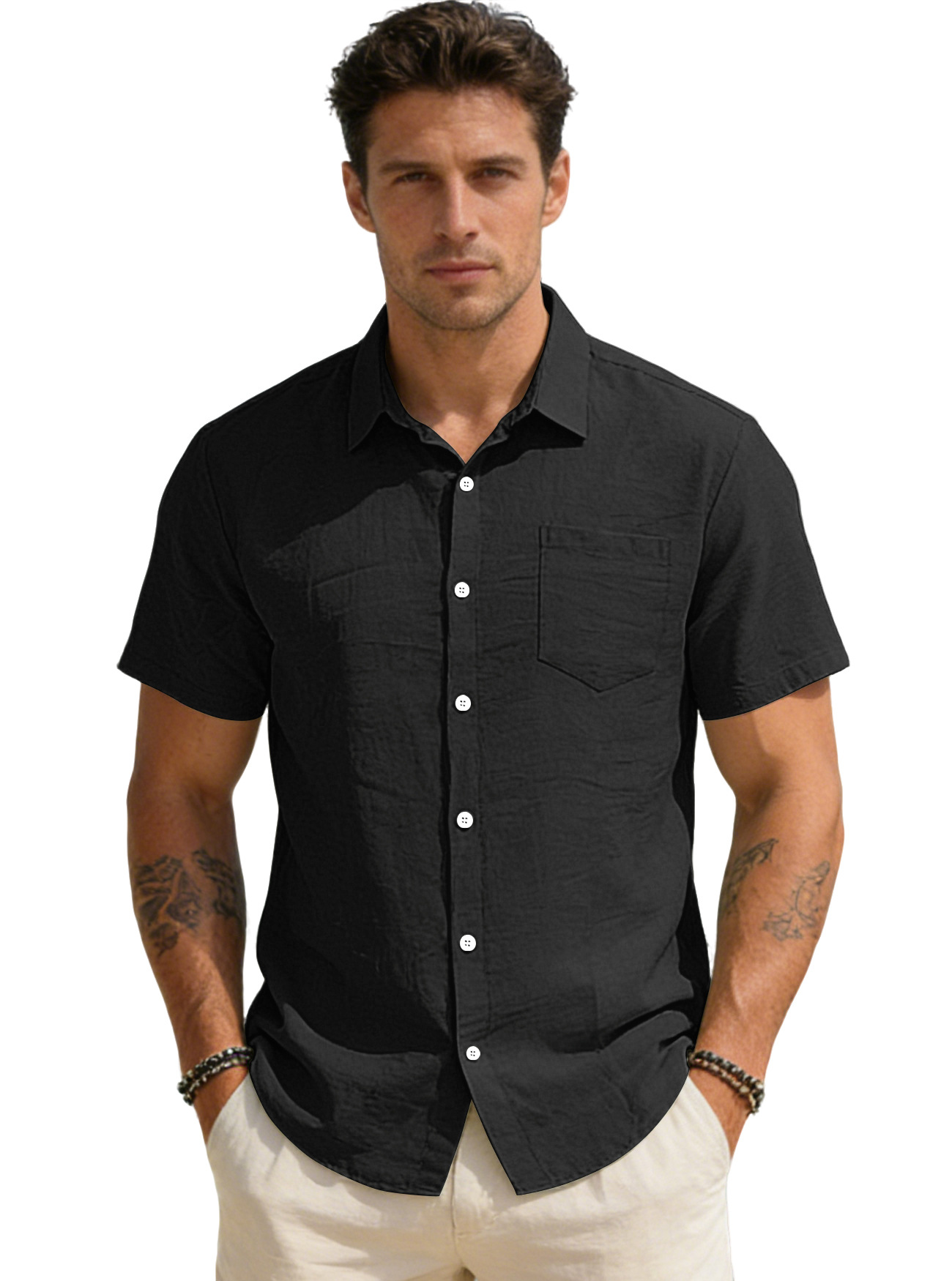Clothes > Men's Clothing > Tops > T-Shirts  Men's Short Sleeve Loose Lapel Shirt Versatile T-Shirt S-3XL