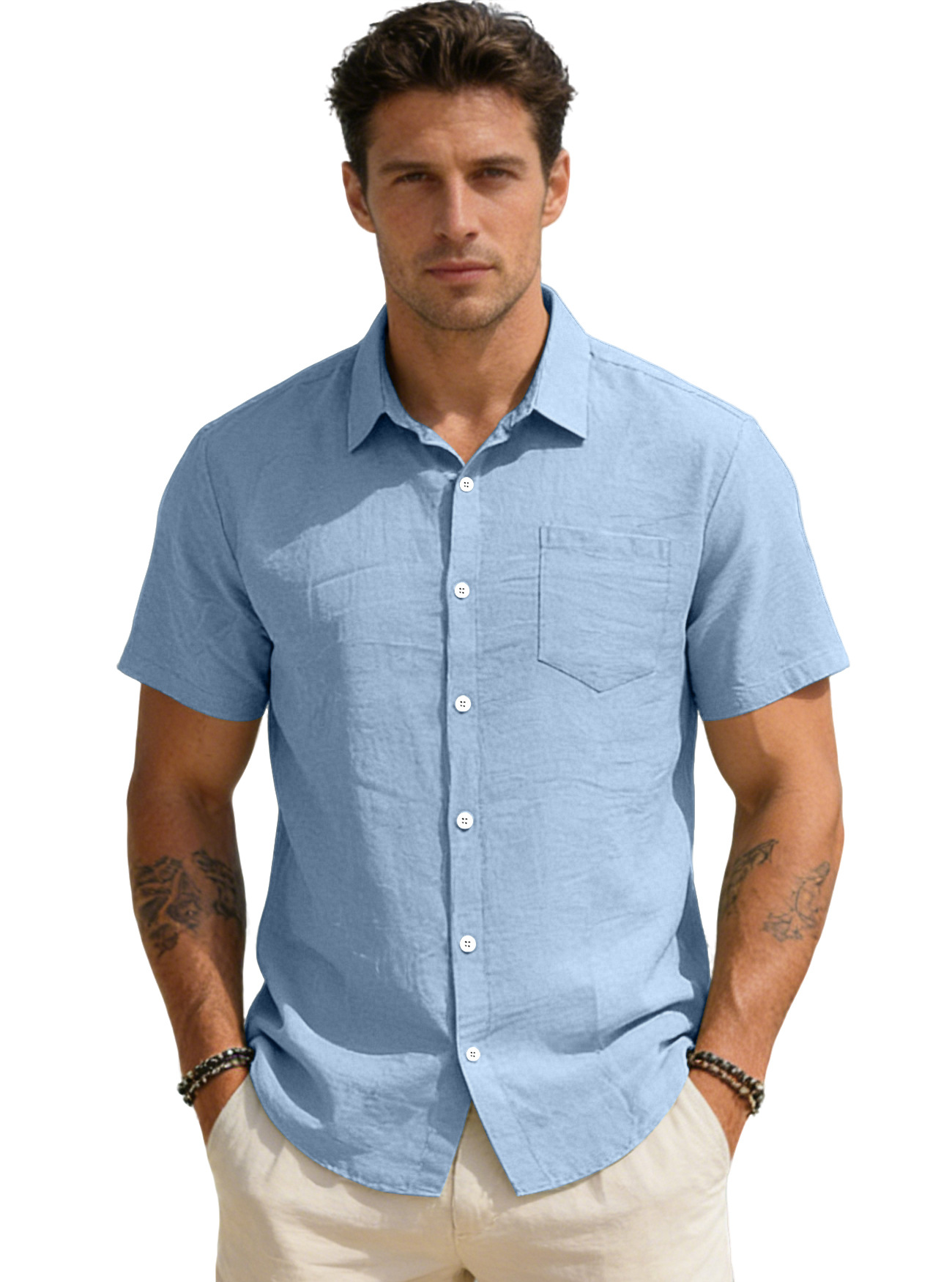 Clothes > Men's Clothing > Tops > T-Shirts  Men's Short Sleeve Loose Lapel Shirt Versatile T-Shirt S-3XL
