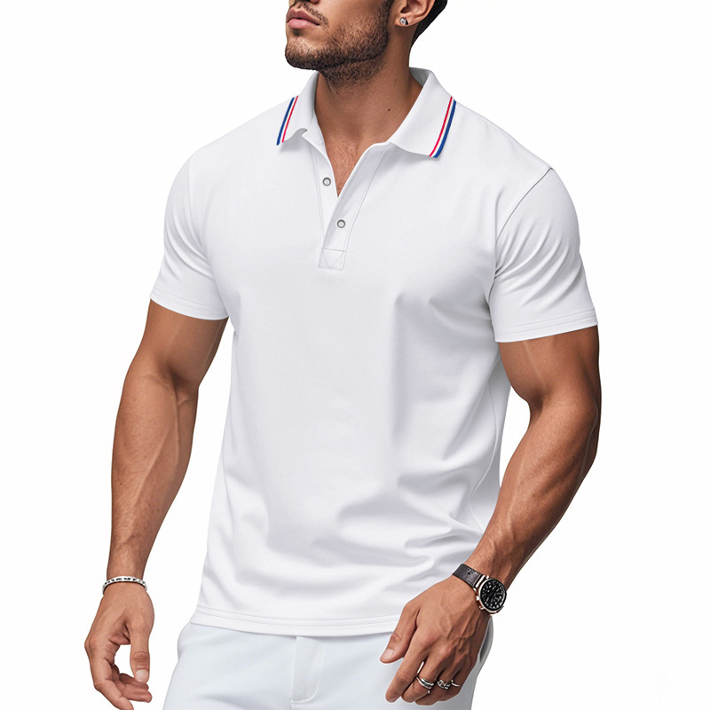Clothes > Men's Clothing > Tops > T-Shirts  Summer Men's Polo Shirt With Lapel Black T-Shirt