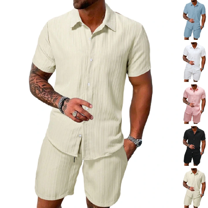 Clothes > Men's Clothing > Clothing Sets > Two-Piece Outfits  Summer Men's Short Sleeve Lapel T-Shirt Suit S-2XL