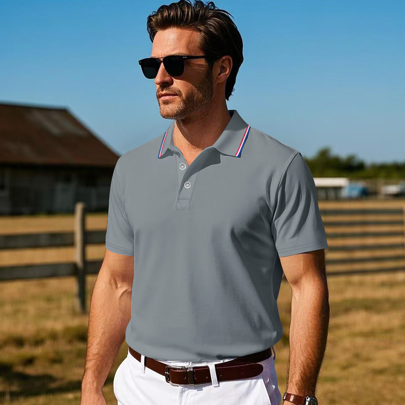 Clothes > Men's Clothing > Tops > T-Shirts  Summer Men's Polo Shirt With Lapel Black T-Shirt