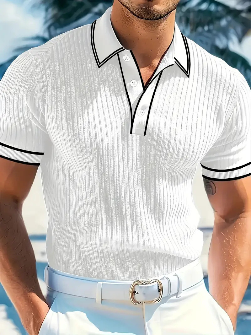 Clothes > Men's Clothing > Tops > T-Shirts  Men's Polo Shirt With Short Sleeves And Laces S-2XL
