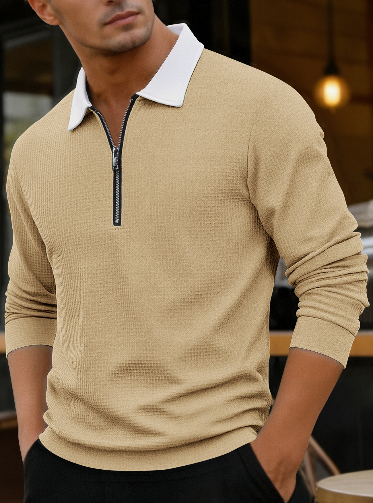 Clothes > Men's Clothing > Tops > Shirts  Long Sleeve Lapel Zip Shirt POLO Shirt S-3XL