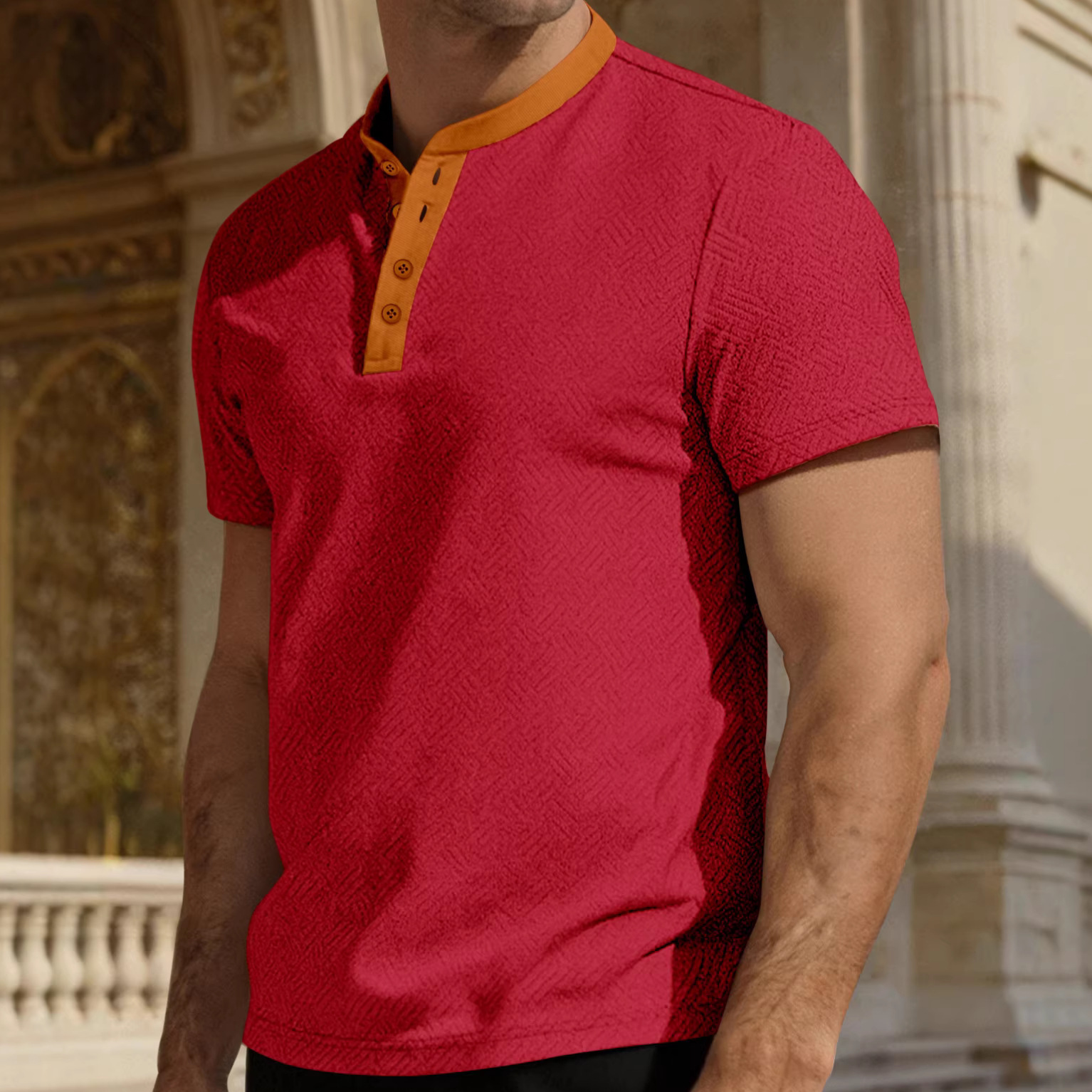 Clothes > Men's Clothing > Tops > T-Shirts  Summer Men's Henley Button Down T-Shirt
