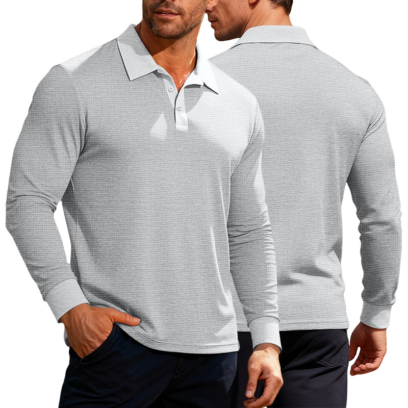 Clothes > Men's Clothing > Tops > Shirts  Waffle Men Long Sleeve Polo Shirt Casual Leisure T-Shirt