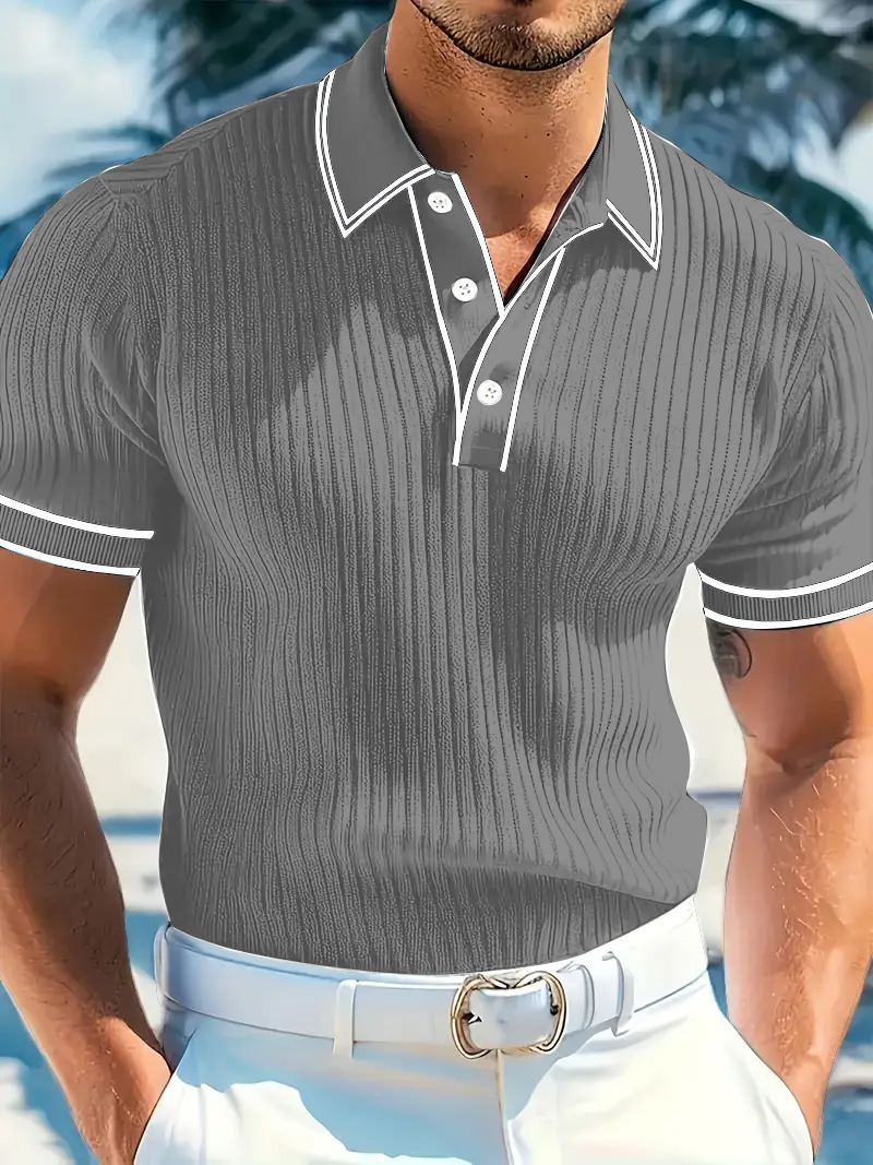 Clothes > Men's Clothing > Tops > T-Shirts  Men's Polo Shirt With Short Sleeves And Laces S-2XL