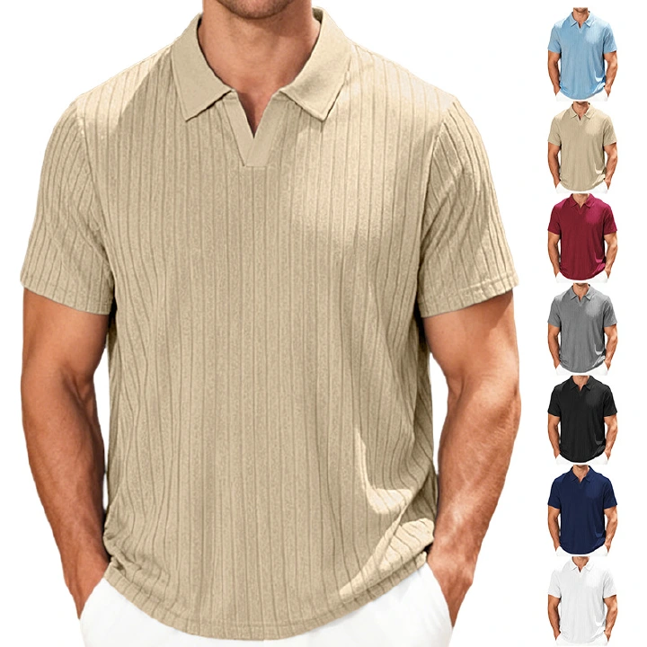 Clothes > Men's Clothing > Tops > T-Shirts  Summer Men's Striped Short Sleeve Shirt Lapel T-Shirt S-3XL