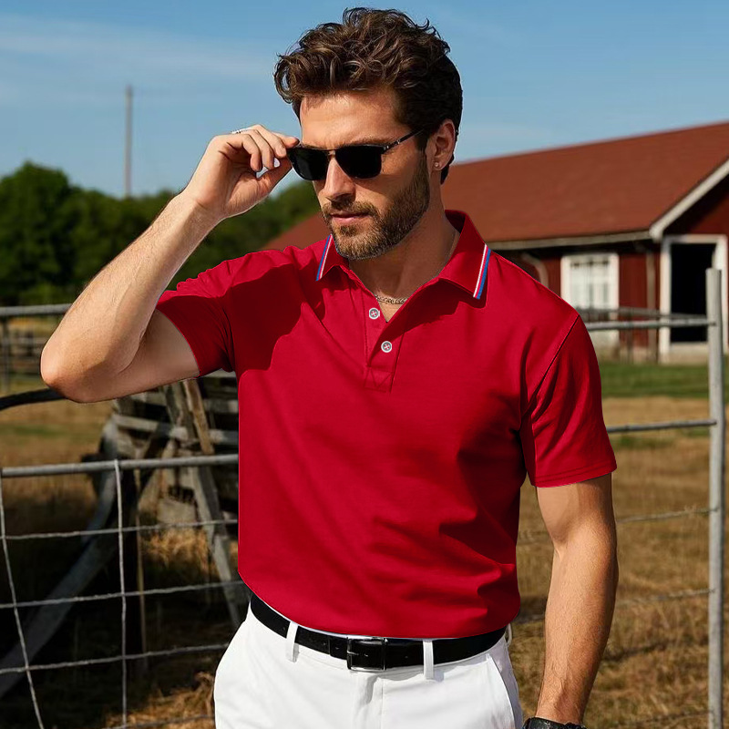 Clothes > Men's Clothing > Tops > T-Shirts  Summer Men's Polo Shirt With Lapel Black T-Shirt